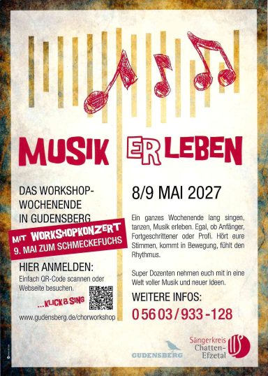Musik ERLeben 2027 Ein Plakat für den Chorworkshop Musik ERLeben am 8. und 9. Mai 2027