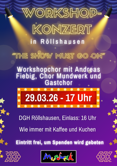 Plakat für ein Workshopkonzert in Röllshausen am 29.03.2026 um 17 Uhr