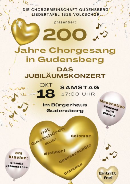 Jubiläumsplakat für 200 Jahre Chorgesang in Gudensberg, Konzert am 18. Oktober.