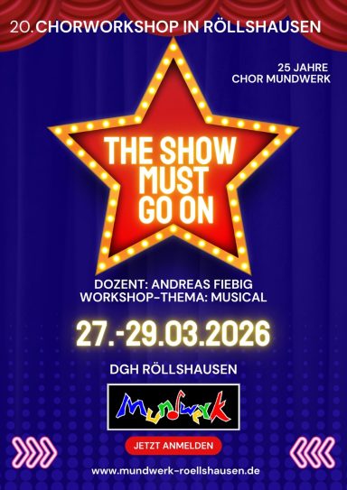 Plakat für einen Chorworkshop in Schrecksbach-Röllshausen 27. bis 29.03.2026